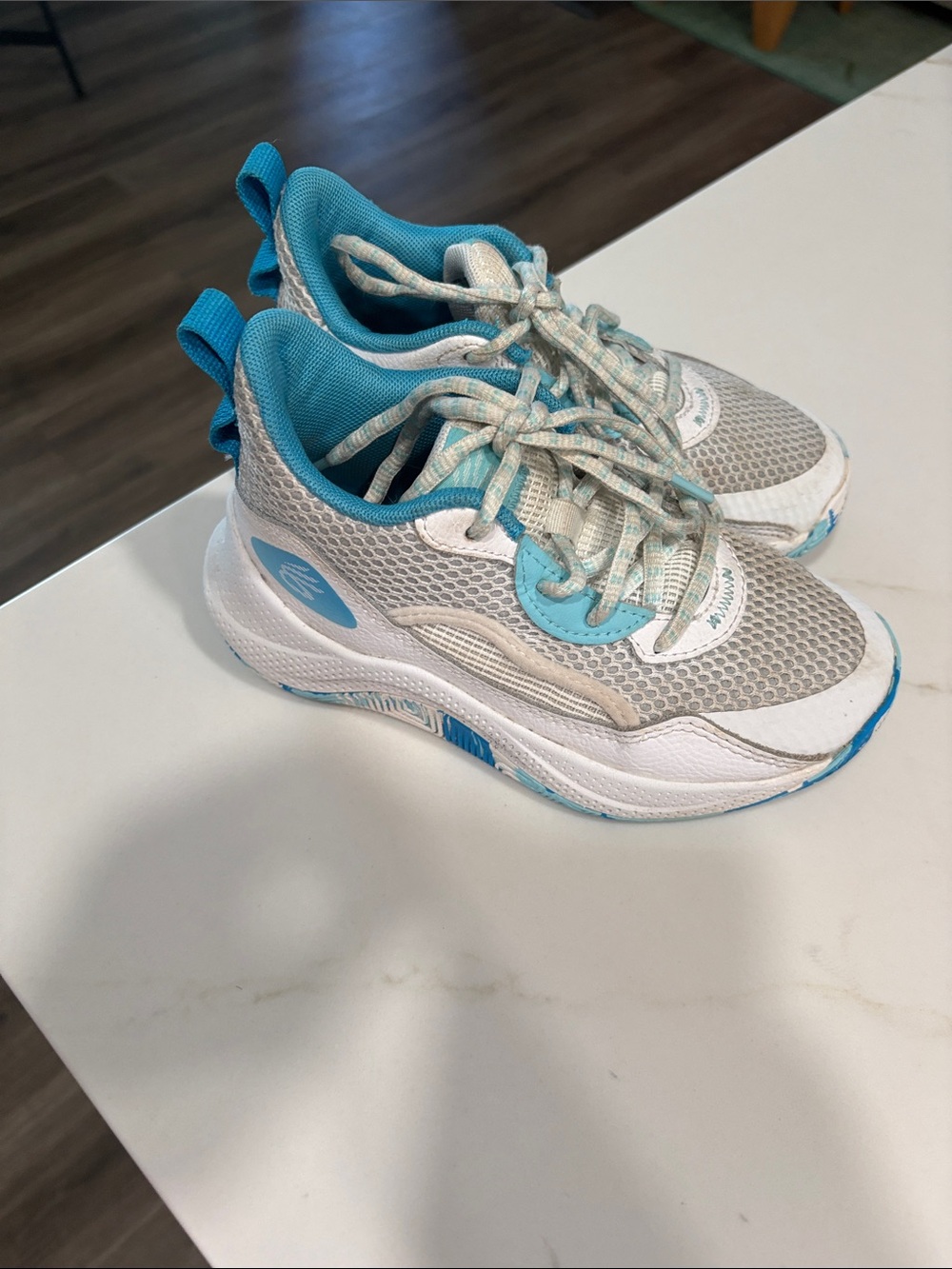 Steph Curry Kids Light Blue and White Basketball Shoes
